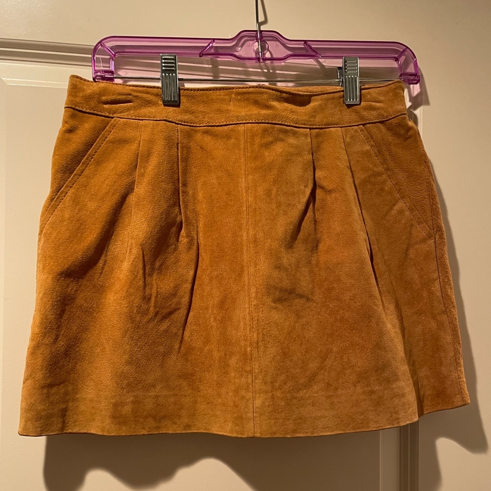 Caramel Suede leather mini skirt s/m